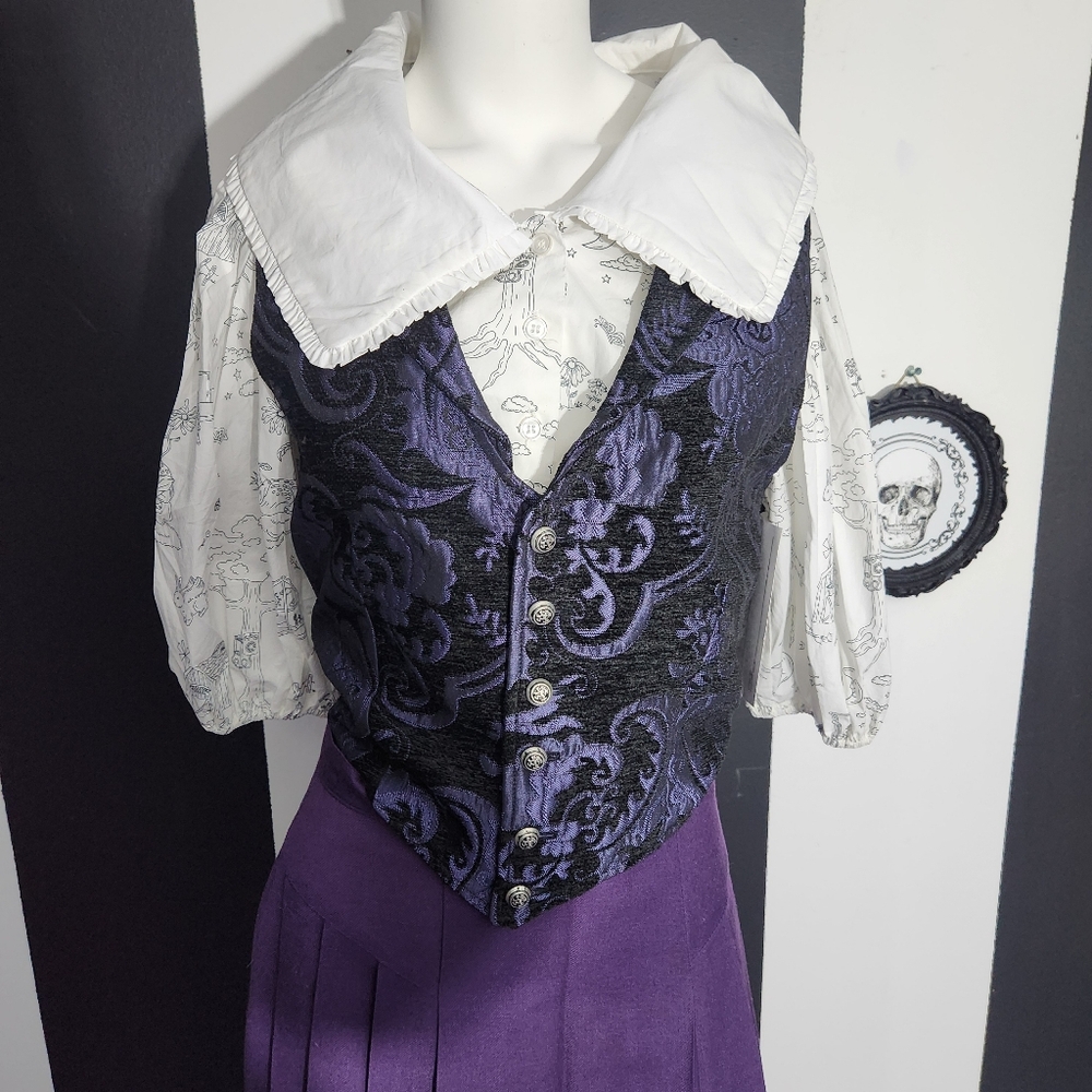 Women's Purple Brocade Vest - Elegant Gothic Waistcoat